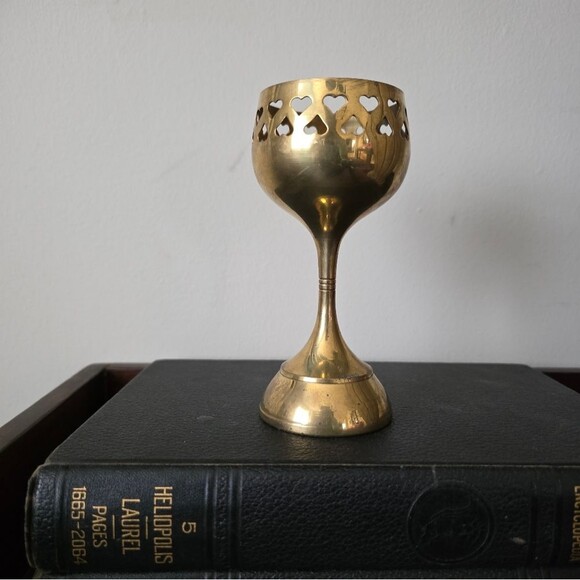 Vintage Brass Candle Holder Voltive Tea Heart Shape Punch Goblet Style 5.5'H - Picture 7 of 7